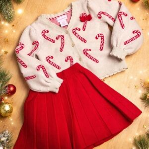 Festive Candy Cane Sweater and Red Skirt Set